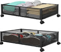 PHINOX Under Bed Storage with Wheels & Handle,Sturdy Metal,2 Pack,Black | Tool-free assembly, glide smoothly, easy reach, foldable, maxmazie low-profile beds, dorm, keep seasonal clothes, shoes fresh by PHINOX