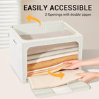 Clothes Storage Bins with Metal Frame, Foldable Clothes Organizers Storage Containers for Clothes, Sheets, Blankets, Pillows and Towels (66L, 3 Pack) Beige - Image 5