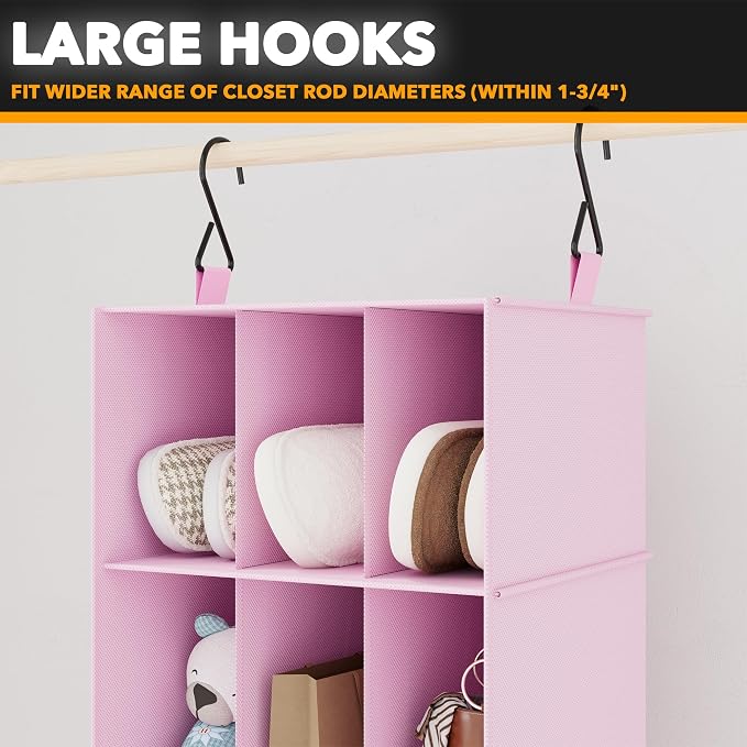 SpaceAid 2 Pack Hanging Closet Organizer and Storage with Dividers, 24 Compartments Hanging Shoe Shelves for Closet, Wardrobe, RV, Garment Rack - Pink - Image 5