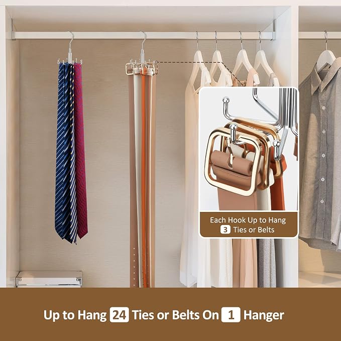 ZEDODIER 2 Pack Tie Hangers for Closet, Rotating Tie Organizer, 16 Hooks - Image 3