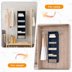 Hanging Closet Organizer 5-Shelf, Oxford Fabric Wardrobe Storage, Navy Blue | Easy-mount foldable design holds clothes, handbags, shoes & accessories; washable Oxford fabric, sturdy and space-saving. - Image 5
