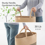 Nunsino 75L Striped Laundry Hamper with Leather Handles,Large Foldable Laundry Basket for Clothes,Cotton Rope Storage Bin for Blankets,Woven Clothes Basket for Bedroom,Dark Brown Stripes - Image 5