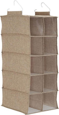 Household Essentials 10‑Pocket Hanging Shoe Organizer with Side‑by‑Side Canvas Storage and 2 Hooks for Support, Beige by HouseholdEssentials