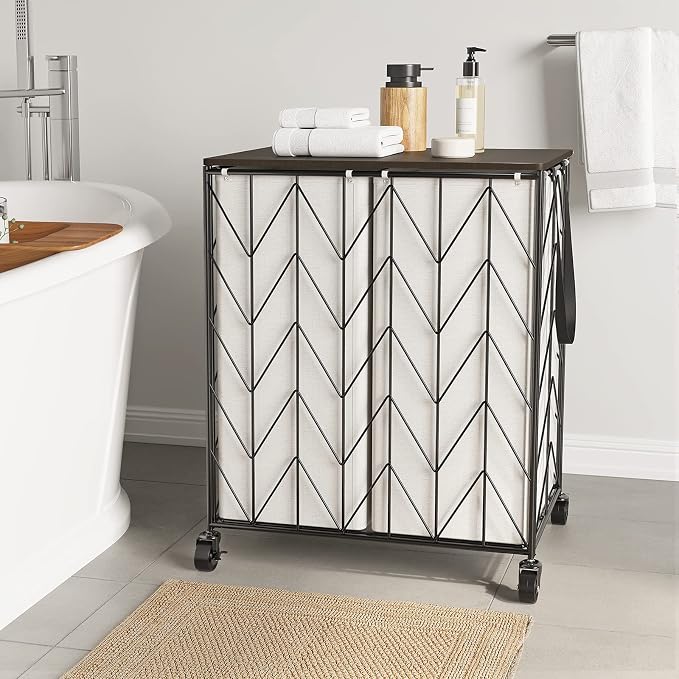 WOWLIVE Double Laundry Hamper with Lid, Rolling Laundry Basket with Wheels - Image 2