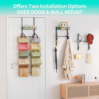 HapiRm Over The Door Purse Organizer - Wall Mounted Purse Rack with 10 Hooks and Metal Basket, Hanging Handbag Organizer Holds up to 10 Bags, Bag Rack Can Use As 1/2 Part, for Door, Closet (Black) - Image 7
