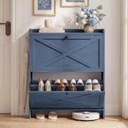VASAGLE Narrow Shoe Storage Cabinet Organizer with 2 Flip Drawers | Freestanding Shoe Rack, Fits 14 to 16 Pairs, for Entryway, Farmhouse Style, Rustic Blue, HAINS Collection UHSC203QR01S by VASAGLEbySONGMICSHOME