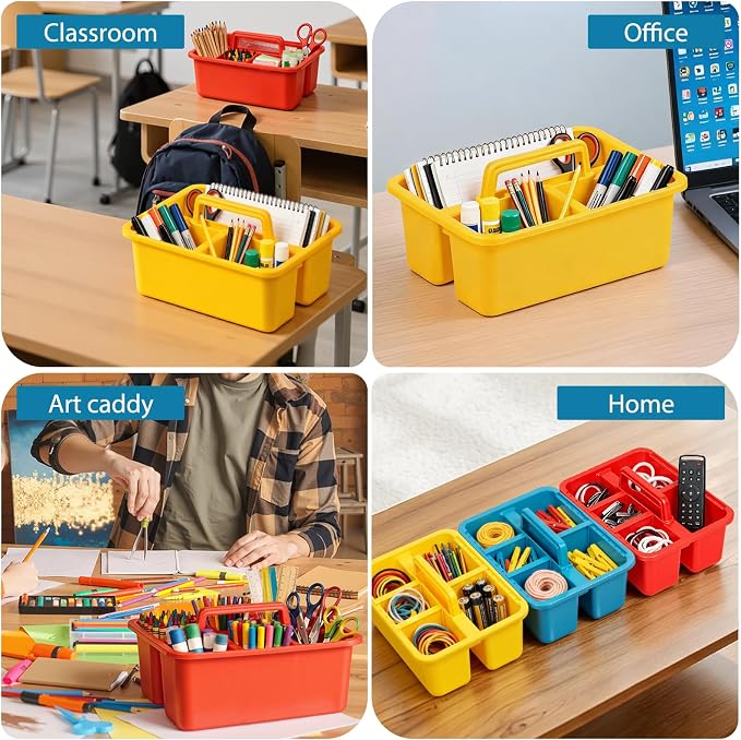 6 Pack Classroom Caddy, Plastic Caddies with Handle & Removable Dividers - Image 6