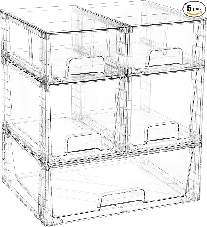 Vtopmart Clear Stackable Storage Drawers, 5 Pack Multi-Size Organizer Set by Vtopmart