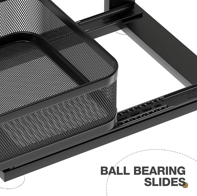 2 Pack Under Sink Organizer With Next-Gen Ball-Bearing Slides,2-Tier Precision Mesh Pull Out Cabinet Shelf Storage for Bathroom&Kitchen,Slide Out Drawers Height Adjustable,Rust-resistant - Image 3