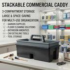 3-Compartment Plastic Cleaning Caddy Basket – Stackable Large Commercial Quality Plastic Tool Organizer Bucket with Handle, Black - Image 3
