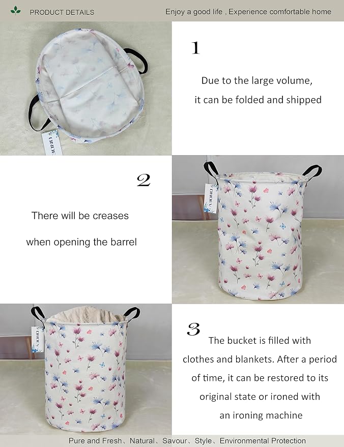 Round Watermark flower Laundry Hamper Waterproof Fabric Home Storage - Image 5