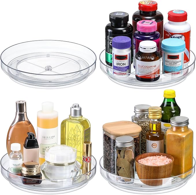 4 Pack 9 Inch Elegant Clear Turntable Acrylic Lazy Susan, Non-Skid Rotating - Image 9