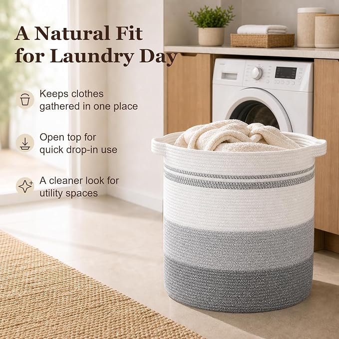 OIAHOMY 80L Laundry Basket Laundry Hamper Nursery Hamper Gradient Gray - Image 4