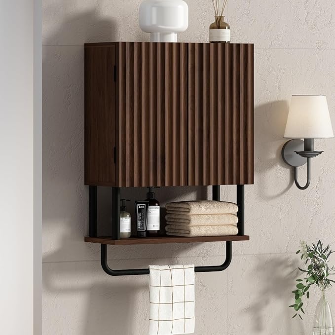 RUSTOWN Fluted Bathroom Wall Cabinet with 2 Doors, 3-Tier Medicine Cabinet by RUSTOWN