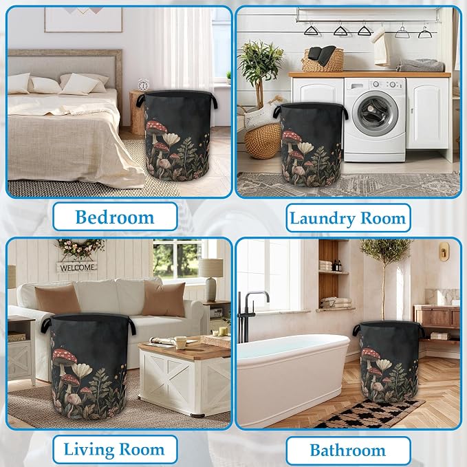 Mushrooms Forest Laundry Basket Collapsible Laundry Hamper, Oxford Cloth Storage Bin for Room/Bathroom/Bedroom/Dormitories 16" X 20.8" - Image 6