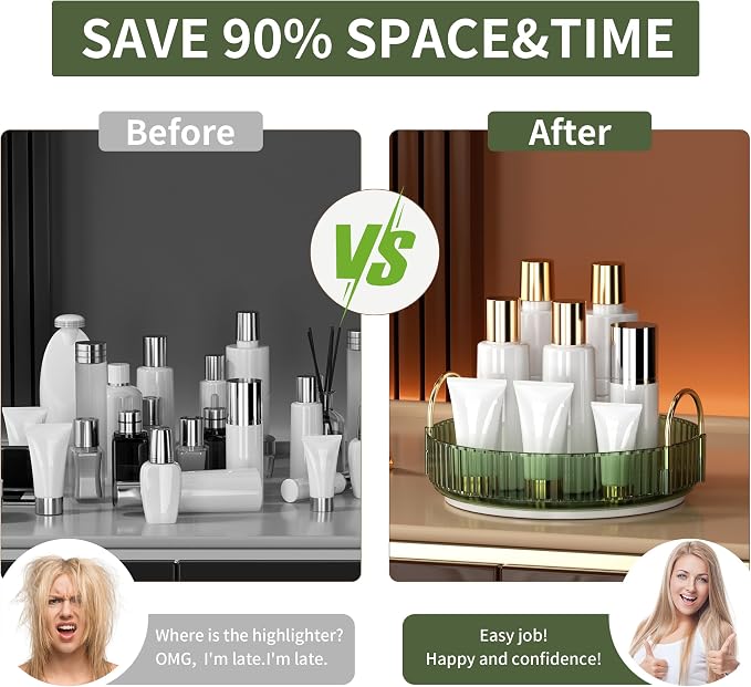 YCIA&DONE 360 Rotating Makeup Organizer and Storage for Vanity Countertop 1 Tier, High Capacity Cosmetic Skincare Perfume Organizers for Dresser Bathroom Fridge Lazy Susan (Vintage Green) - Image 7