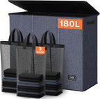 SOLEDI 180L 3-Section Laundry Hamper with Lid, Extra Large Dirty Clothes Basket with Sturdy Handles for Laundry Room & Bedroom - Durable Organizer for Sorting Laundry by SOLEDI