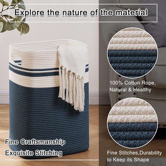 OIAHOMY Laundry Hamper Collapsible Laundry Basket Clothes Organizer Blue - Image 5