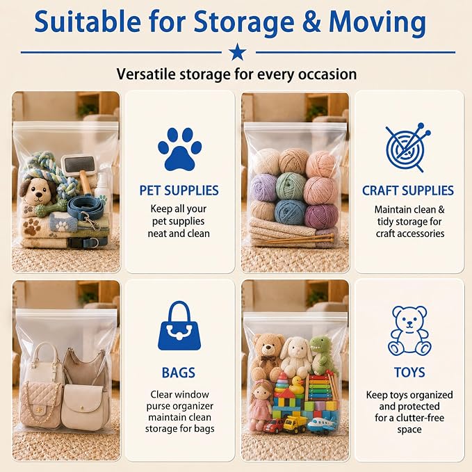 Extra Large 5 Gallon Zippered Plastic Bags for Storage- 18'' x 24'', Ideal for Clothes Clothing, Travel, Moving, 2-mil Thick Clear Plastic, 20 pack - Image 4