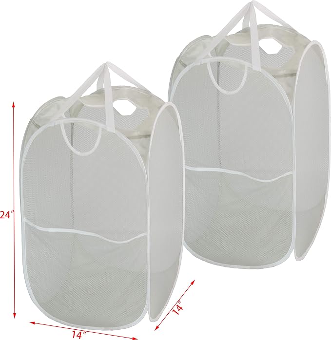 Simple Houseware Mesh Pop-Up Laundry Hamper with Side Pocket, 2 Pack, Gray - Image 6