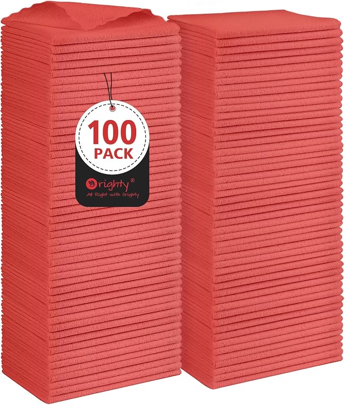 Orighty Cleaning Cloths, Shop Towels 100 Pack, Shop Rags Reusable, Microfiber Cleaning Rags Bulk for Cars, Multi-Purpose Lint Free Towels for Automotive, Mechanic, Kitchen, 11.5’’ x 11.5’’, Red by AllRightinOrighty