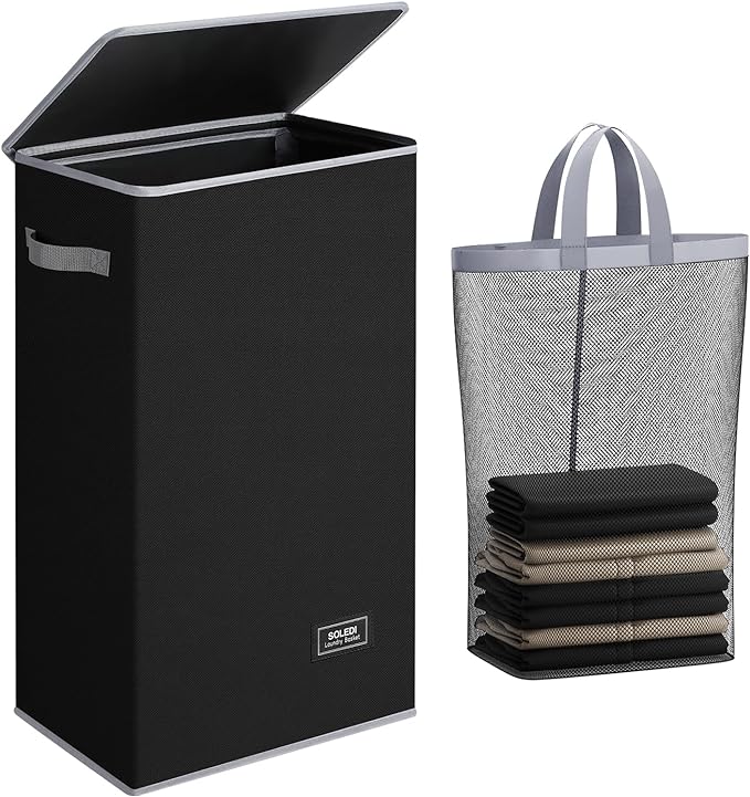 SOLEDI Slim Laundry Basket with Lid, Narrow Laundry Hamper for Small Space by SOLEDI