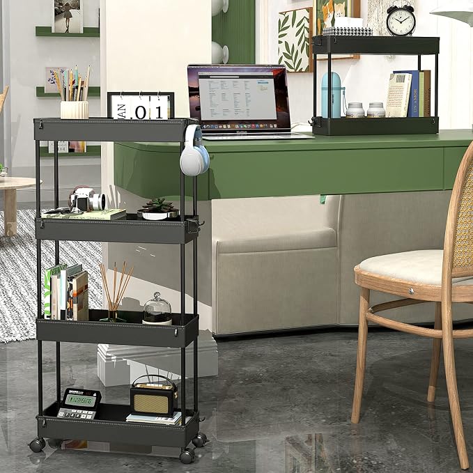 SPACEKEEPER Slim Rolling Storage Cart, 4 Tier Bathroom Cart Organizer,Black - Image 6