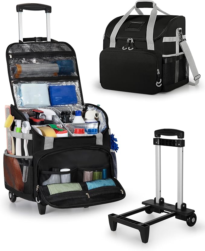 Marscamd Large Rolling Cleaning Caddy Bag with Detachable Trolley, Black by Marscamd