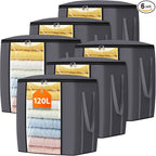 TasticTotes 120L Extra Large Blanket Clothes Storage Bags, Black, 6 Pack | Foldable Blanket Storage and Organization, Thick Fabric Containers with Reinforced Handles & Zippers for Comforters, Bedding by Unknown