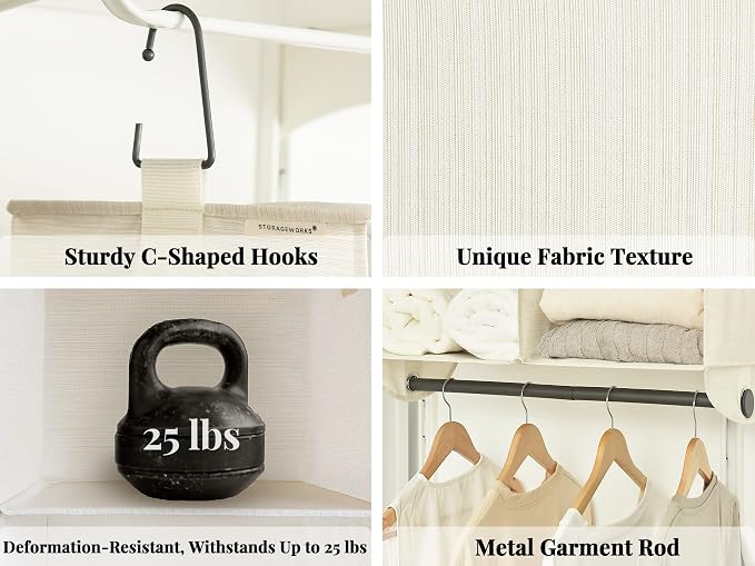 StorageWorks Hanging Closet Organizer with Rod, 4 Sections, 2 Tiers, White | Maximize Closet Space with 4 Open Sections and Built-in Rod for Hanging Clothes Below - Image 4