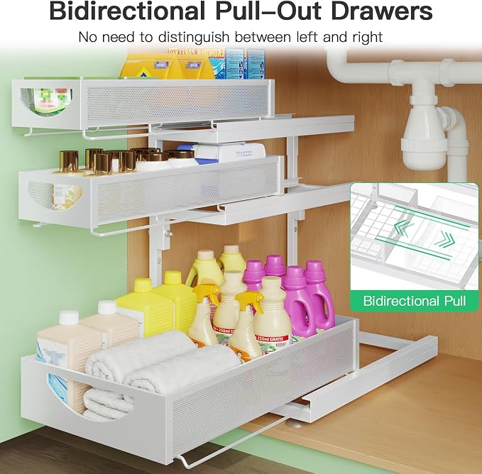 Under Sink Organizer, 2-Pack 3-Tier Pull Out Cabinet Organizers and Storage - Image 4