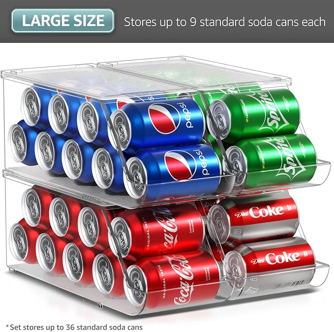 Sorbus Soda Can Organizer for Fridge & Freezer, Stackable with Lid (4 Pack) - Image 3