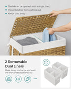 SONGMICS Laundry Hamper with Lid, 110L Double Wicker Basket, 6 Mesh Bags - Image 3