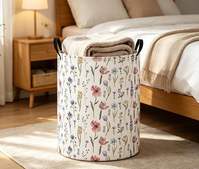 Baby Laundry Basket Baby Nursery Hamper Kids Laundry Basket Toy Storage Bin for Boys Room Decor Gift Baskets for Bedroom Bathroom(Flower) - Image 5