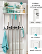 BS-VOG Over the Door Broom Holder with Basket, Wooden Mop & Broom Organizer - Image 3