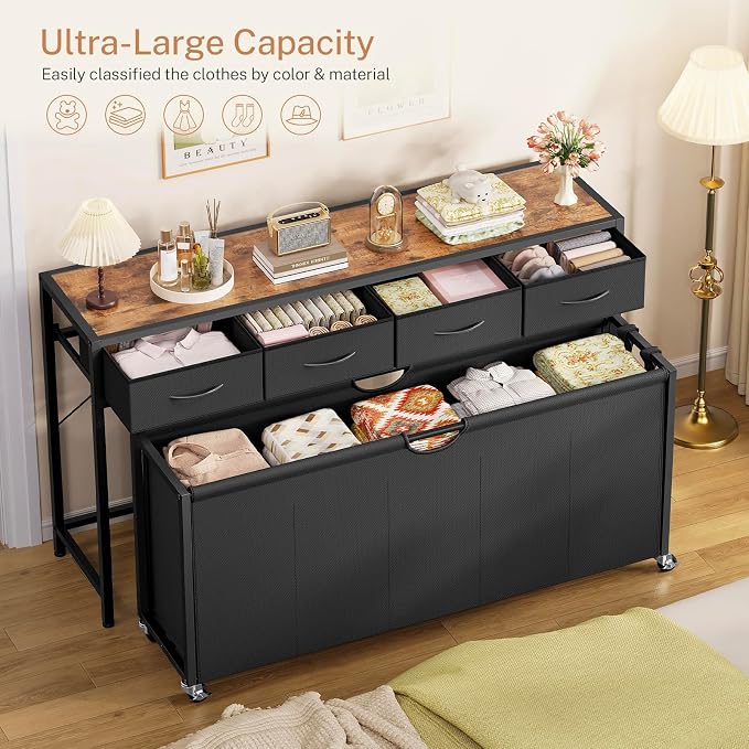 Laundry Sorter, Rolling Laundry Hamper with 5 Section Pul-Out Bags, Laundry Basket Organizer with 4 Drawers, Laundry Hamper with Wheels for Laundry Room Organization, Bathroom, Bedroom - Image 5