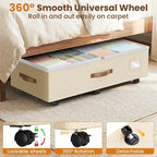Budding Joy 80L 2 Pack Adjustable Under Bed Storage with Wheels, Beige | Underbed containers with clear lids, rolling underbed shoe storage organizer for dorm clothes, blankets, easy to install - Image 3