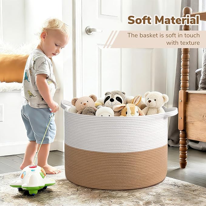 INDRESSME 115L Extra Large Woven Rope Blanket Basket Living Room - Image 6