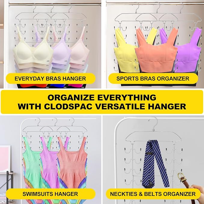 3 Pack Tank Top Hangers Space Saving, Dorm Room Essentials, Metal 360° Swivel Closet Organizers and Storage with 72 Hooks for RV Apartment Small Space Solutions, Non-Slip Foldable Sport Bra Holder - Image 5
