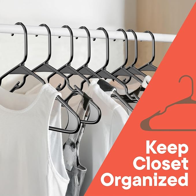 Black Plastic Hangers 180 Pack– Heavy-Duty Plastic Hangers Slim and Space-Saving, Durable and Lightweight PP with Non-Slip Shoulder Notches for Slip Dresses, Suits, Jackets & Camisoles - Image 3