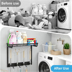 XLP Heavy Duty Broom Holder Wall Mount, All-Metal Cleaning Supplies Organizer & Mop Holder, Space Saving Wall Hanging Rack with Hooks for Home, Garage, Laundry Room - Black - Image 5