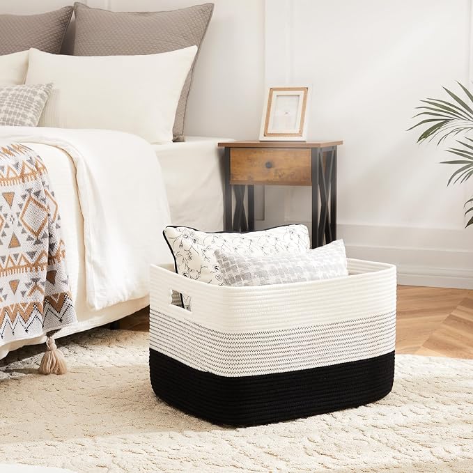 Artfeel Blanket Basket,Rectangle Woven Baskets for Storage,100L Laundry Basket for Decorative Nursery Blanket,Toys,Dirty Clothes and Magazine in Shelves,Baby Room,and Living Room - Image 2