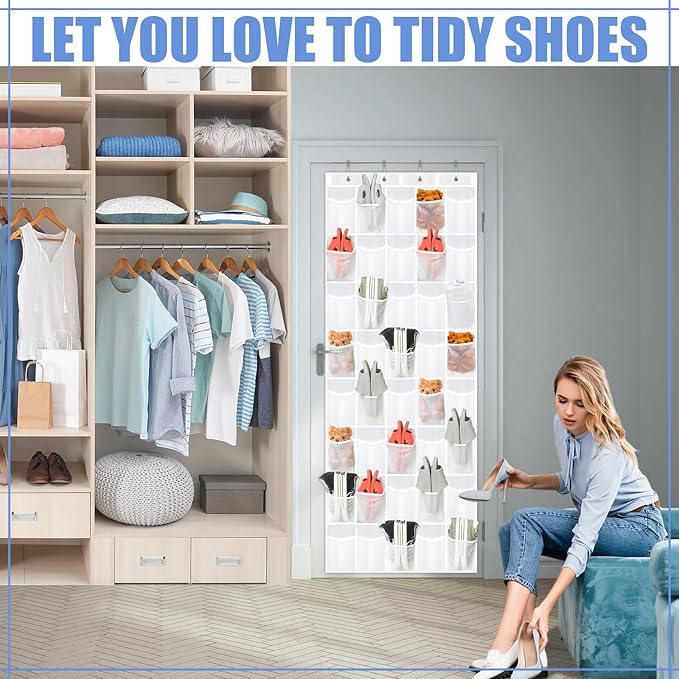 Windyun 2 Pcs 40 Pocket Over The Door Shoe Organizer, White - Image 3