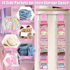 2 Pack 7 Shelf Weekly Clothes Organizer Hanging Closet for Kids with Side Pockets Weekday Shoes Rack Weekly Clothes Organizers Monday Through Weekend Foldable Storage Shelves(Pink) - Image 3