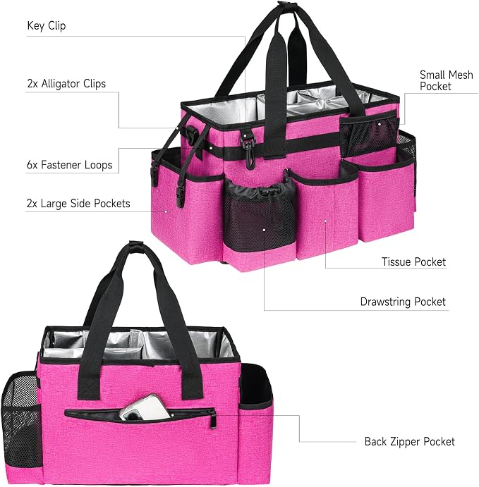 Cleaning Caddy Bag, Cleaning Supplies Organizer for Housekeepers, Housekeeping Caddy with Handle and Detachable Padded Cushion, Pink - Image 3