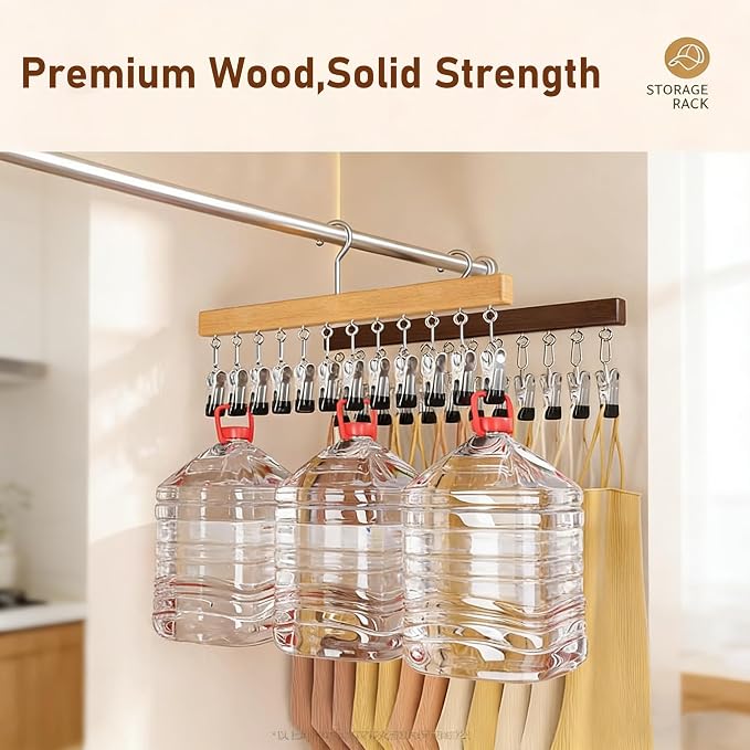 Closet Organizer with 12 Clips, Pants Hangers with Clips, Legging Organizer 360° Rotating Space Saving Hanging Closet Organizers and Storage (Vintage) - Image 4
