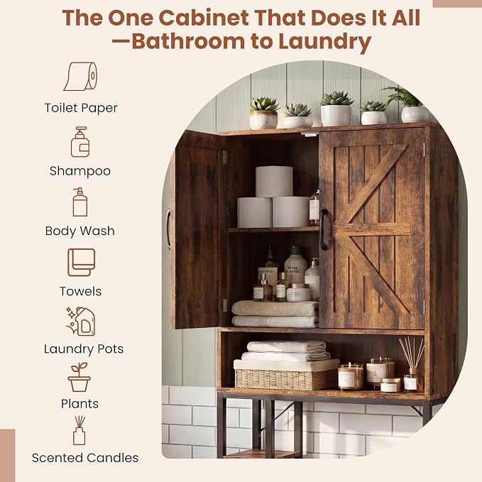 Over The Toilet Storage Cabinet,31" W Bathroom Organizer, Brown - Image 5