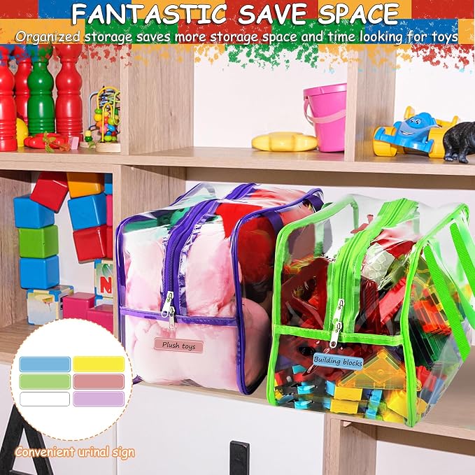 6 Colors XXL Toy Storage Bags with Labels Reusable Clear Toy Organizer - Image 6