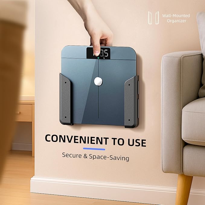 ELETIUO Wall-Mounted Scale Holder with Adhesive &Screws -Fits Most Digital Scales (Up to 1.2"/30mm Thick),Anti-Slip Silicone Pads,Space-Saving Bathroom/Bedroom Organizer-Easy to Install, Black - Image 5