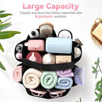 YASONIC Mesh Shower Caddy Portable for Dorm College Room Essentials, 8-Pocket Large Shower Bag with Single Handles, Hanging Shower Basket for Beach, Swimming, Bathroom, Beach, Black - Image 6